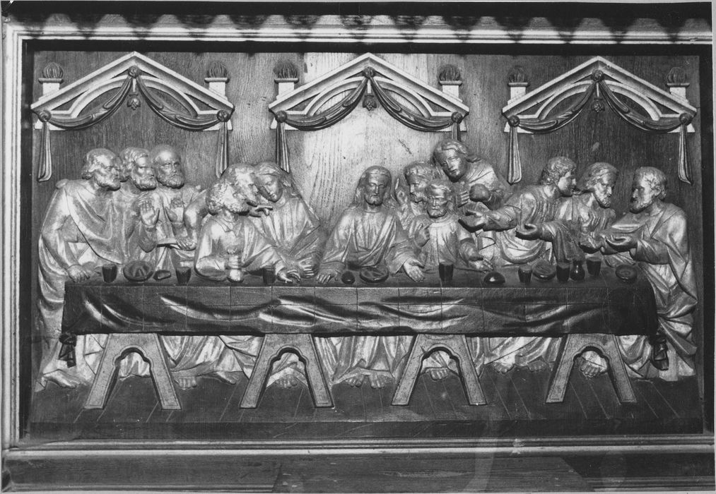 autel, retable, tabernacle (maître-autel) : panneau central de l’autel (Cène)