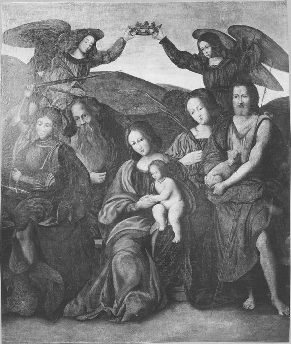 tableau : la Vierge à l'Enfant entre saint Michel, un saint ermite, saint Jean-Baptiste et sainte Catherine d'Alexandrie - © Ministère de la Culture (France), Médiathèque du patrimoine et de la photographie, diffusion RMN-GP