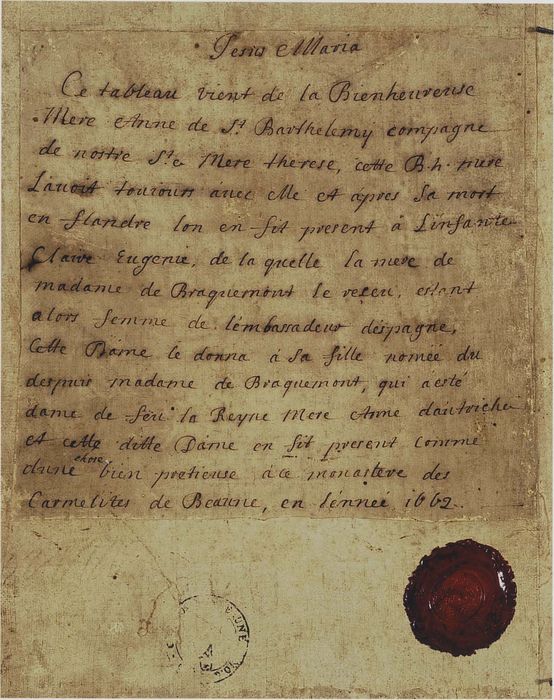 inscription concernant le donateur du tableau : Sainte Thérèse inspirée par le Saint-Esprit - © Ministère de la Culture (France), Médiathèque du patrimoine et de la photographie, diffusion RMN-GP
