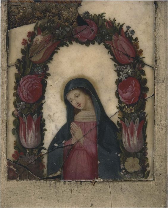 peinture : la Vierge en prière entourée de fleurs - © Ministère de la Culture (France), Médiathèque du patrimoine et de la photographie, diffusion RMN-GP