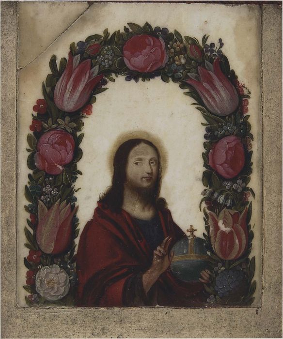 Peinture : le Christ bénissant entouré de fleurs - © Ministère de la Culture (France), Médiathèque du patrimoine et de la photographie, diffusion RMN-GP