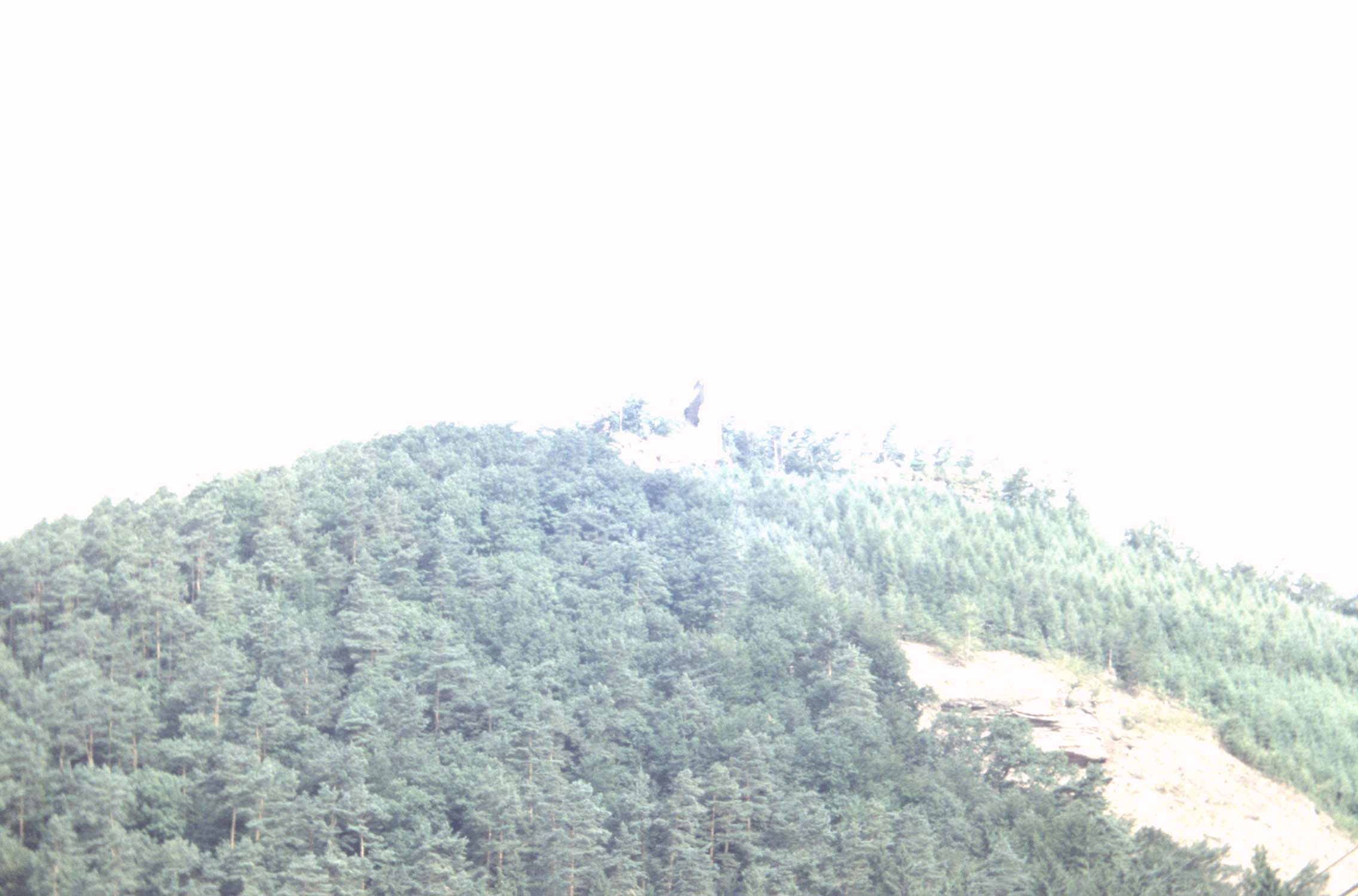 Mont : vestiges du château au sommet, vue à distance