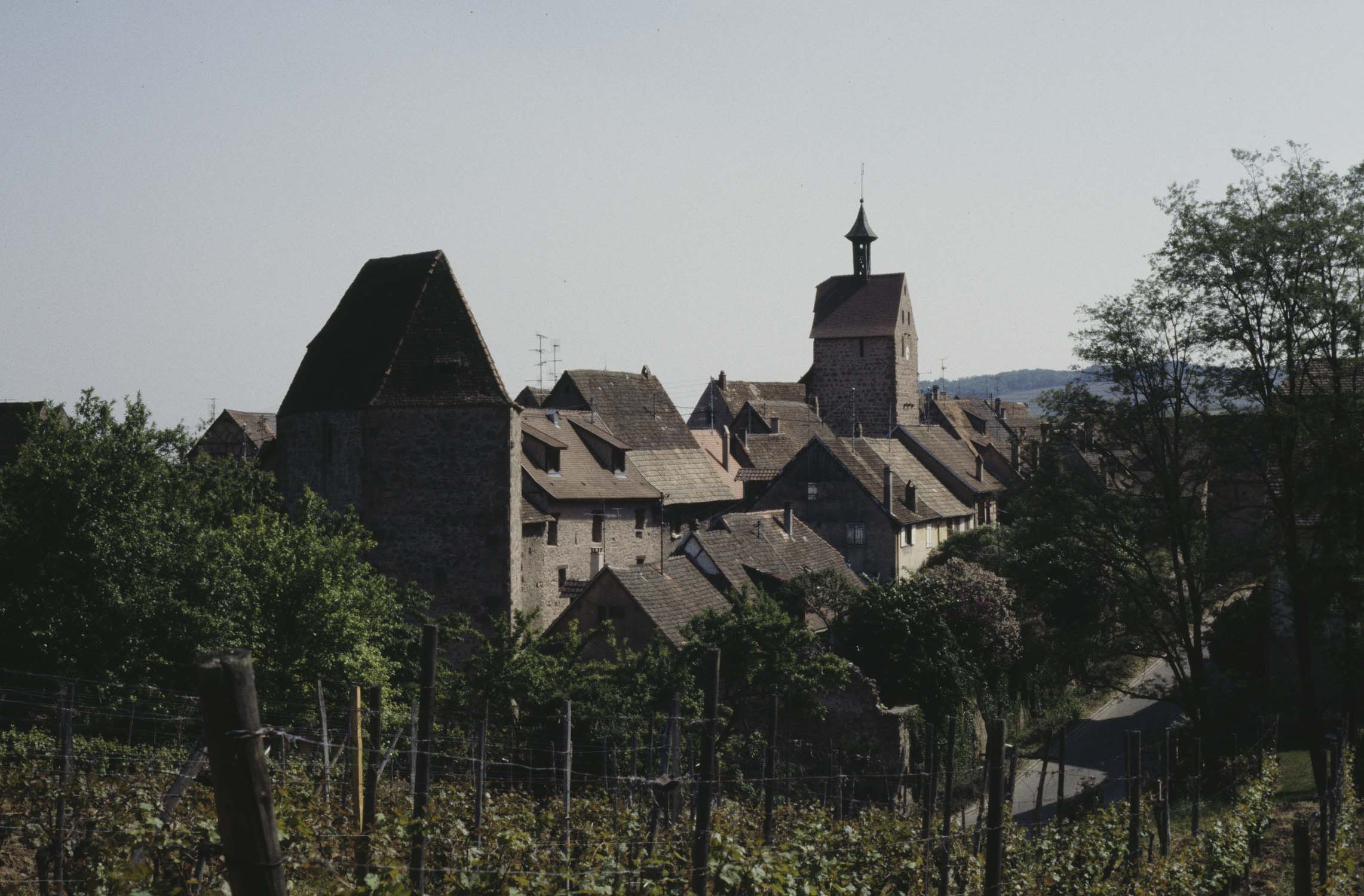 Village, vue à distance depuis le vignoble