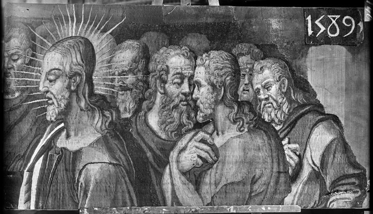 Tapisserie de Paris, atelier de l'hôpital de la Trinité, tenture de la vie de Notre Dame exécutée de 1584 à 1590 par l'église Saint-Merri de Paris, fragment d'une pièce : la résurrection de Lazare
