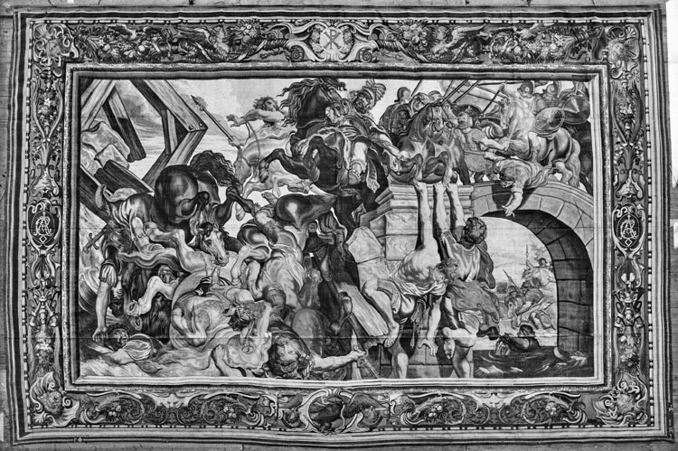Tapisserie de Paris, Atelier du Faubourg Saint-Marcel, tenture de l'histoire de Constantin, pièce N°8 : La bataille de Ponte Molle