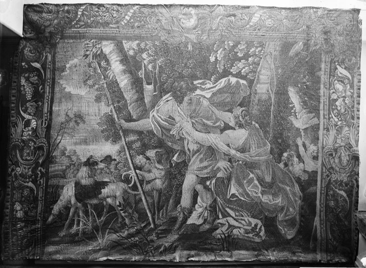 Tapisserie de Paris, Manufacture des Galeries du Louvre, tenture des Amours des Dieux, pièce N°5 : Vénus et Adonis