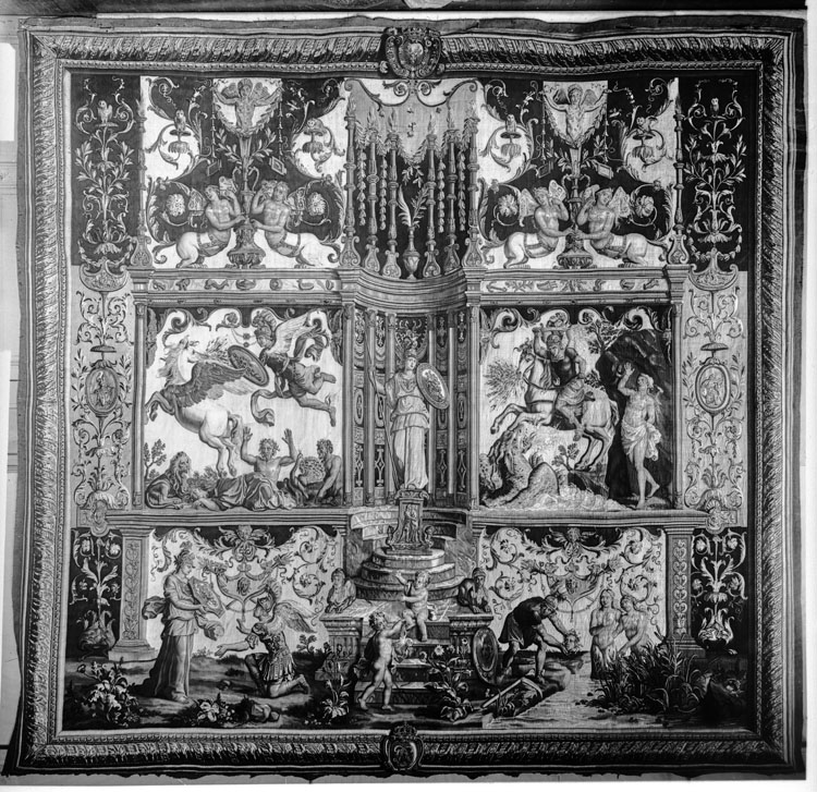 Tapisserie des Gobelins, tentures des triomphes des dieux ou Arabesques, pièce n°4 : le triomphe de Minerve