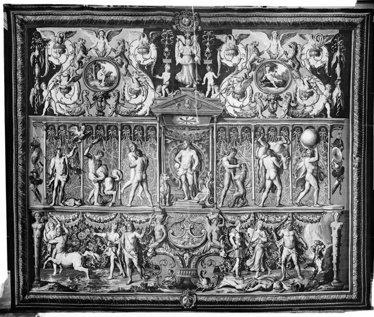 Tapisserie des Gobelins, tentures des triomphes des dieux ou Arabesques, pièce n°6 : le triomphe d'Hercule