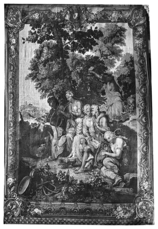 Tapisserie des Gobelins, tenture des sujets de la fable ou de l'histoire de Psyché, pièce n°6 : les joueurs d'instruments de la droite
