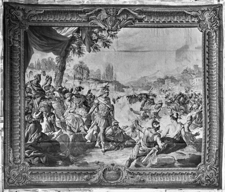 Tapisserie des Gobelins, tenture de l'histoire de Jason, pièce n°3 : les soldats nés des dents du serpent tournent leurs armes contre eux-même
