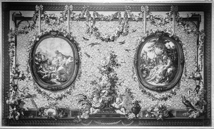 Tapisserie des Gobelins, pièce à double médaillon : les métamorphoses, Vertumne et Pomone, l'Aurore et Céphale