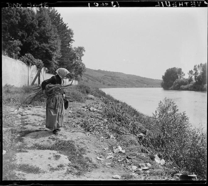 Paysanne au fagot, sur un talus dominant la Seine
