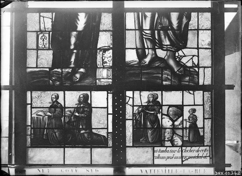 Vitrail de la nef côté sud, partie inférieure d'une verrière : priants