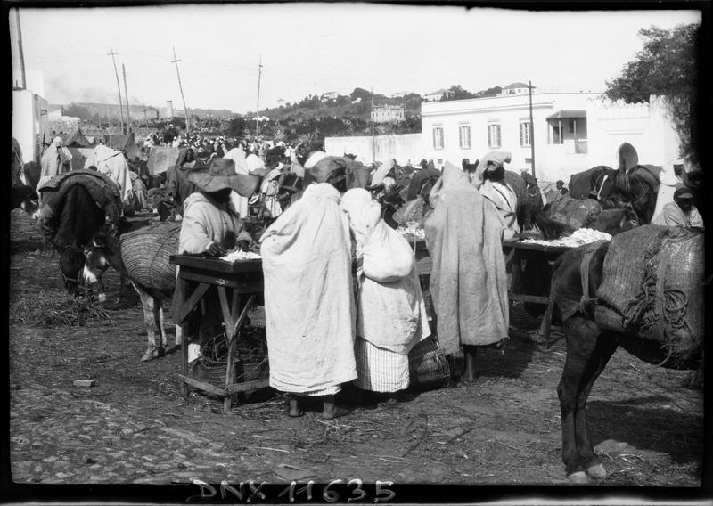 Marché : foule et animaux de bât