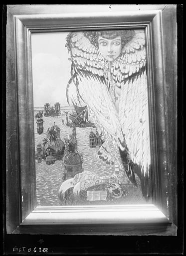 Tableau portrait allégorique signé Gustave Adolphe Mossa, Nice 1905