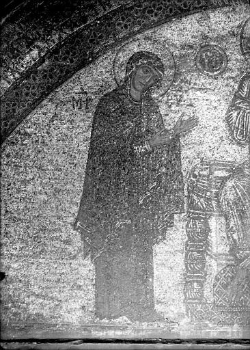 Mosaïque : Deisis et dédicace (détail); tympan de la porte de l'exonarthex