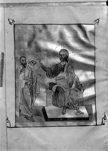 Enluminure : le Christ et deux Apôtres