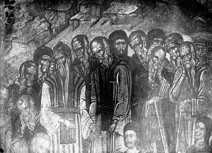 Peinture murale (détail) : Dormition de saint Ephrem ; vestibule de l'église