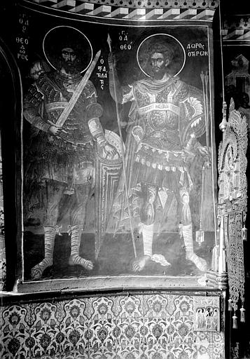 Peinture murale : saint Théodore Statilate et saint Théodore le Tiron, abside du transept sud, côté ouest, deuxième zone