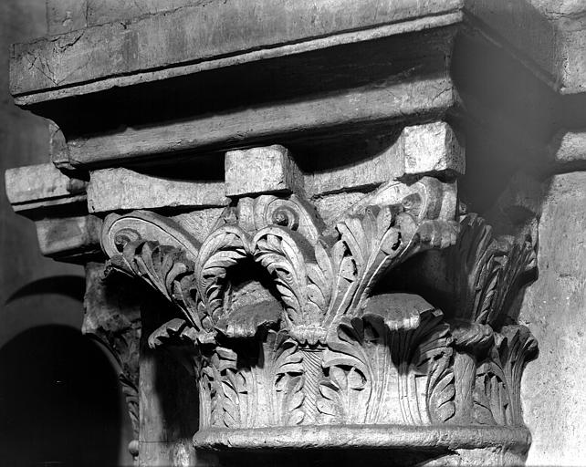 Intérieur, chapiteau de la nef : décor de feuillage