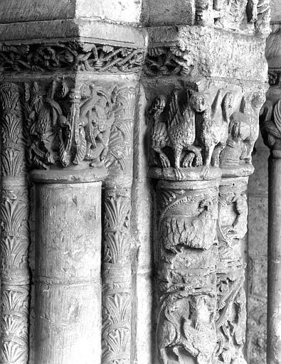 Cloître : chapiteaux (entrelacs et griffons)