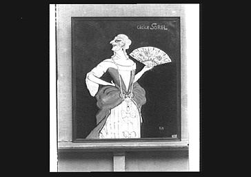 Dessin caricatural : portrait de l'actrice Cécile Sorel