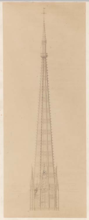 Projet d'achèvement de la flèche en fer fondu de la cathédrale de Rouen par Barthélemy et Desmarest (13 octobre 1860)