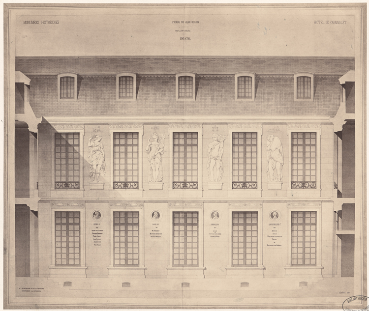 Reproduction d'un dessin. Cour intérieure : façade