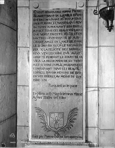 Epitaphe de Pierre Blasset - © Ministère de la Culture (France), Médiathèque du patrimoine et de la photographie, diffusion RMN-GP