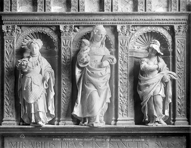 Autel retable de la chapelle d'Andelôt : détail des statues