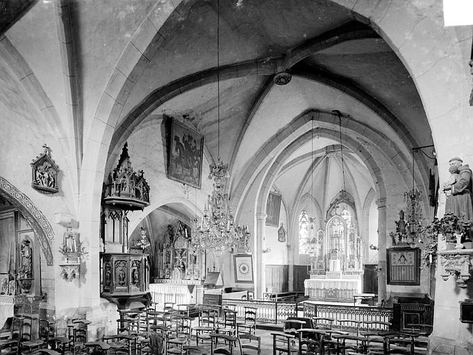 Vue intérieure de la nef et du choeur, vers le nord-est