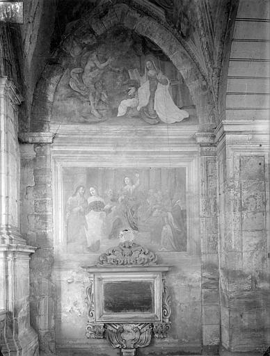 Peinture murale de la chapelle des Nerestang, côté ouest : Annonciation. Le Christ parmi les docteurs