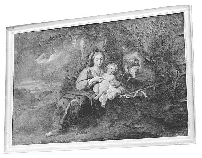 Peinture sur toile : La Vierge à l'Enfant et saint Jean-Baptiste