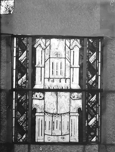 Vitrail du transept sud, fenêtre A, 1ère lancette à gauche, panneaux inférieurs 5, 6