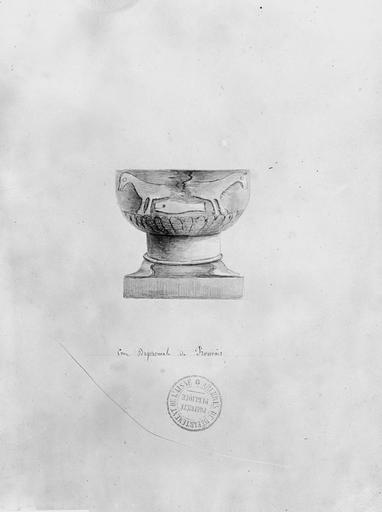 Cuve baptismale, d'après un dessin appartenant aux Archives de l'Aisne - © Ministère de la Culture (France), Médiathèque du patrimoine et de la photographie, diffusion RMN-GP