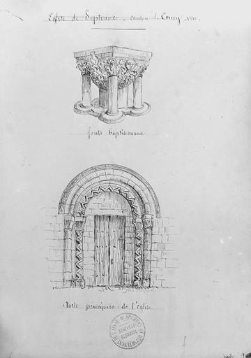 Fonts, porte, d'après un dessin appartenant aux Archives de l'Aisne