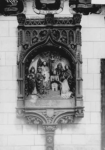 Monument funéraire d'un chanoine : Baptême du Christ avec le donateur accompagné de saint Jean, saint Côme et saint Damien