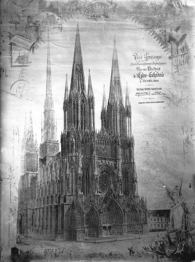 Reproduction d'un dessin de P.Dubois, la cathédrale avec ses flèches