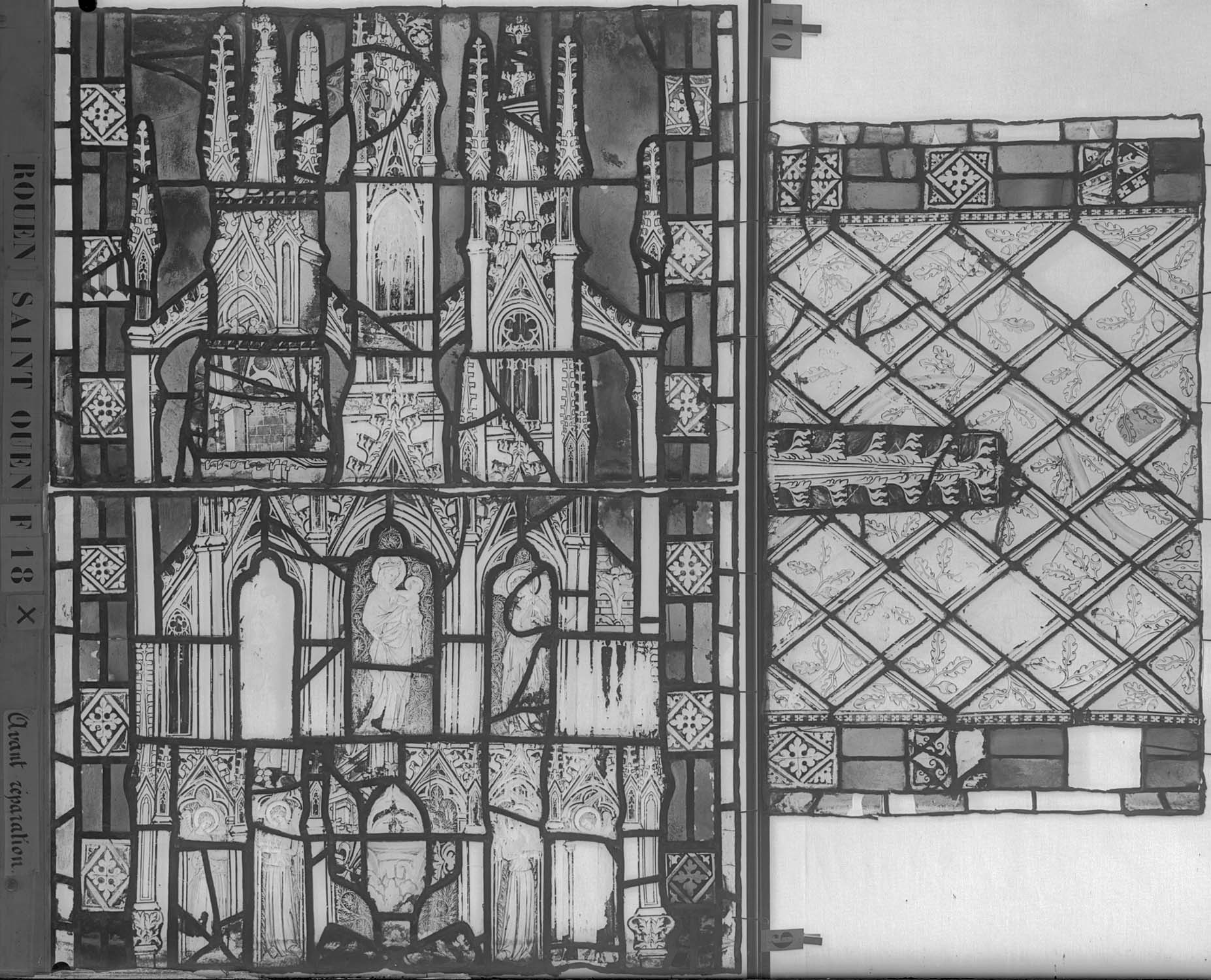 Vitrail, fenêtre 18, première lancette, panneaux supérieurs