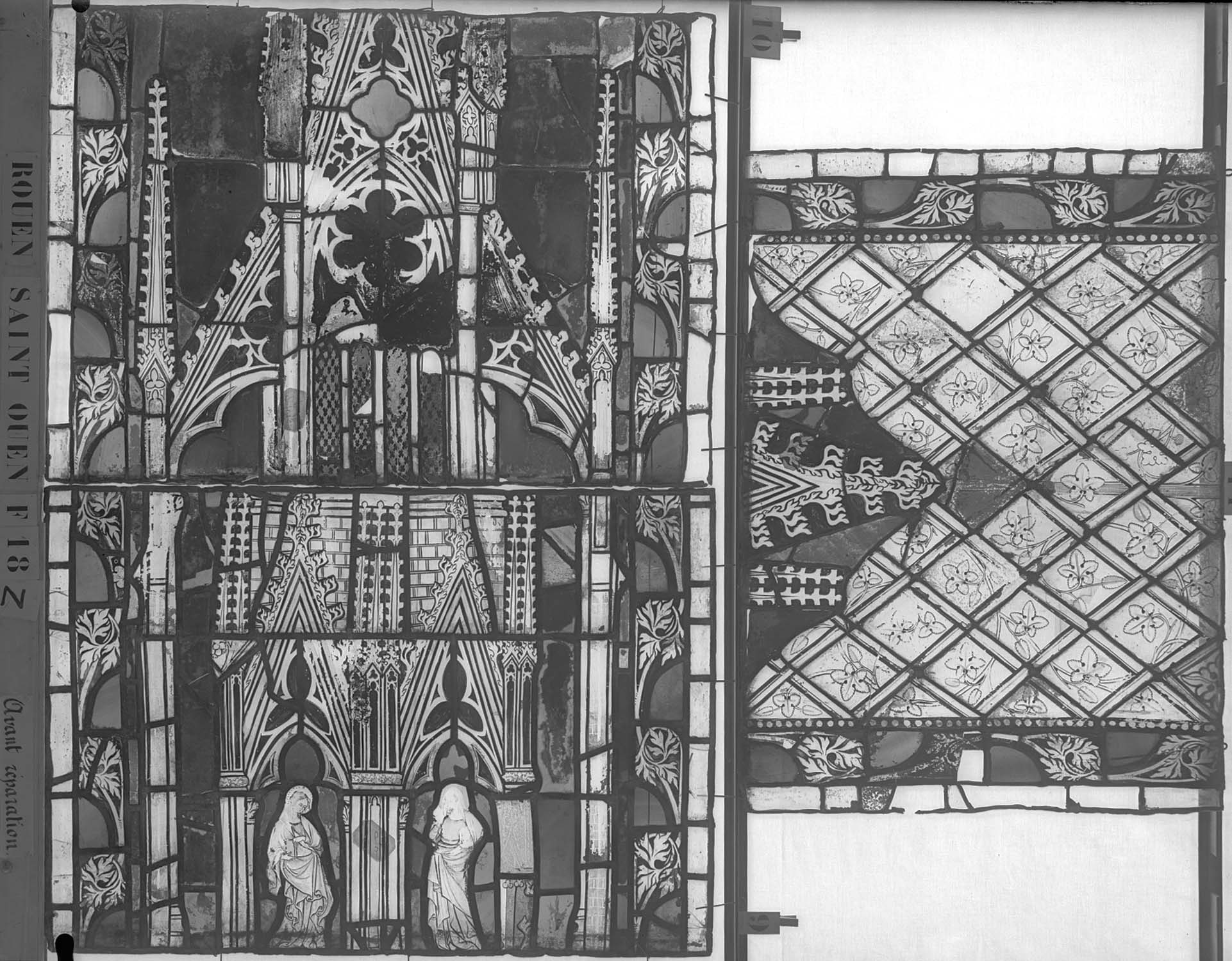 Vitrail, fenêtre 18, sixième lancette, panneaux supérieurs