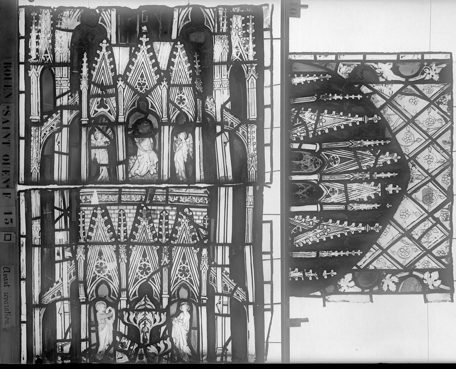 Vitrail, choeur, partie basse, fenêtre 13, deuxième lancette, panneaux supérieurs
