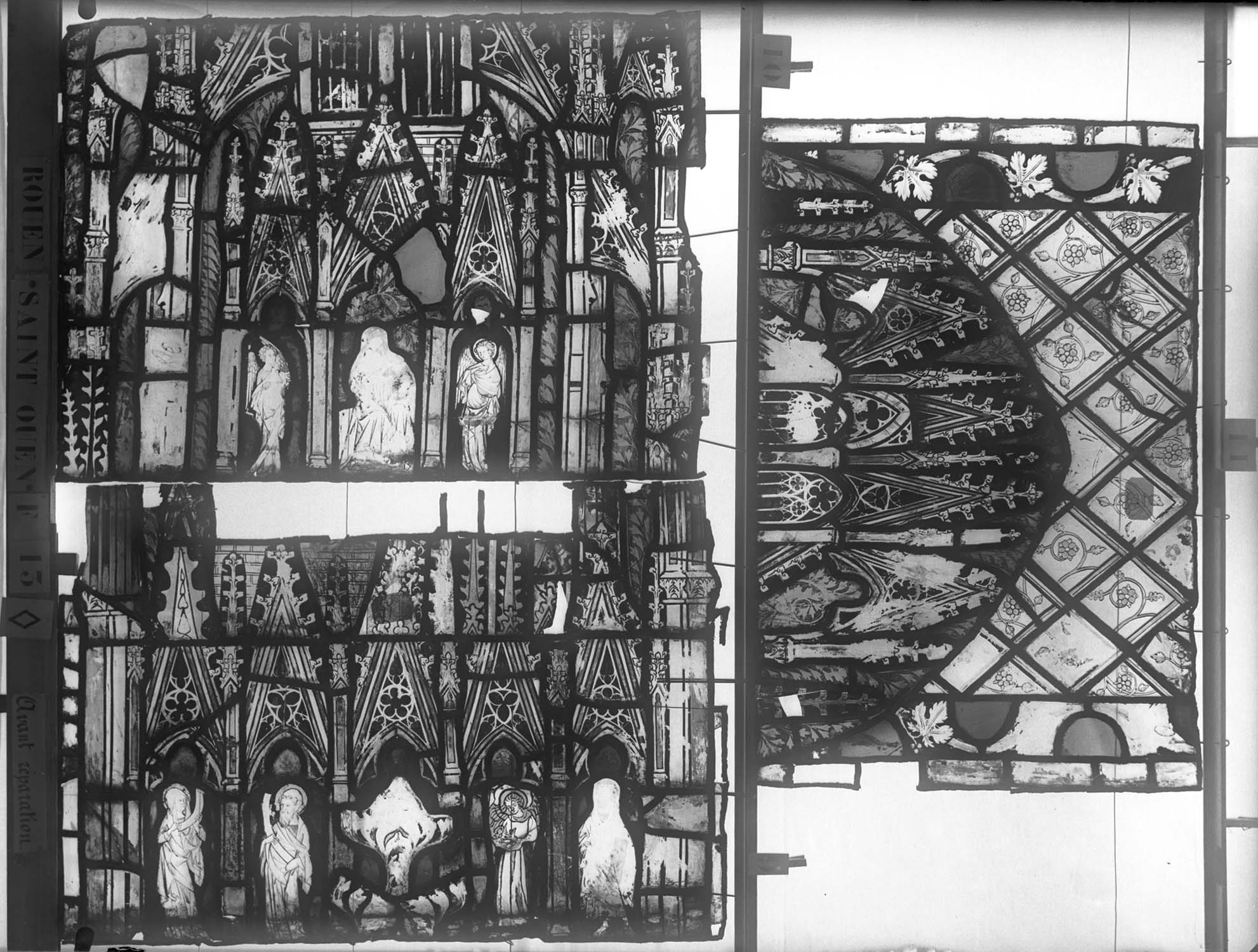 Vitrail, chœur, partie basse, fenêtre 13, cinquième lancette, panneaux supérieurs