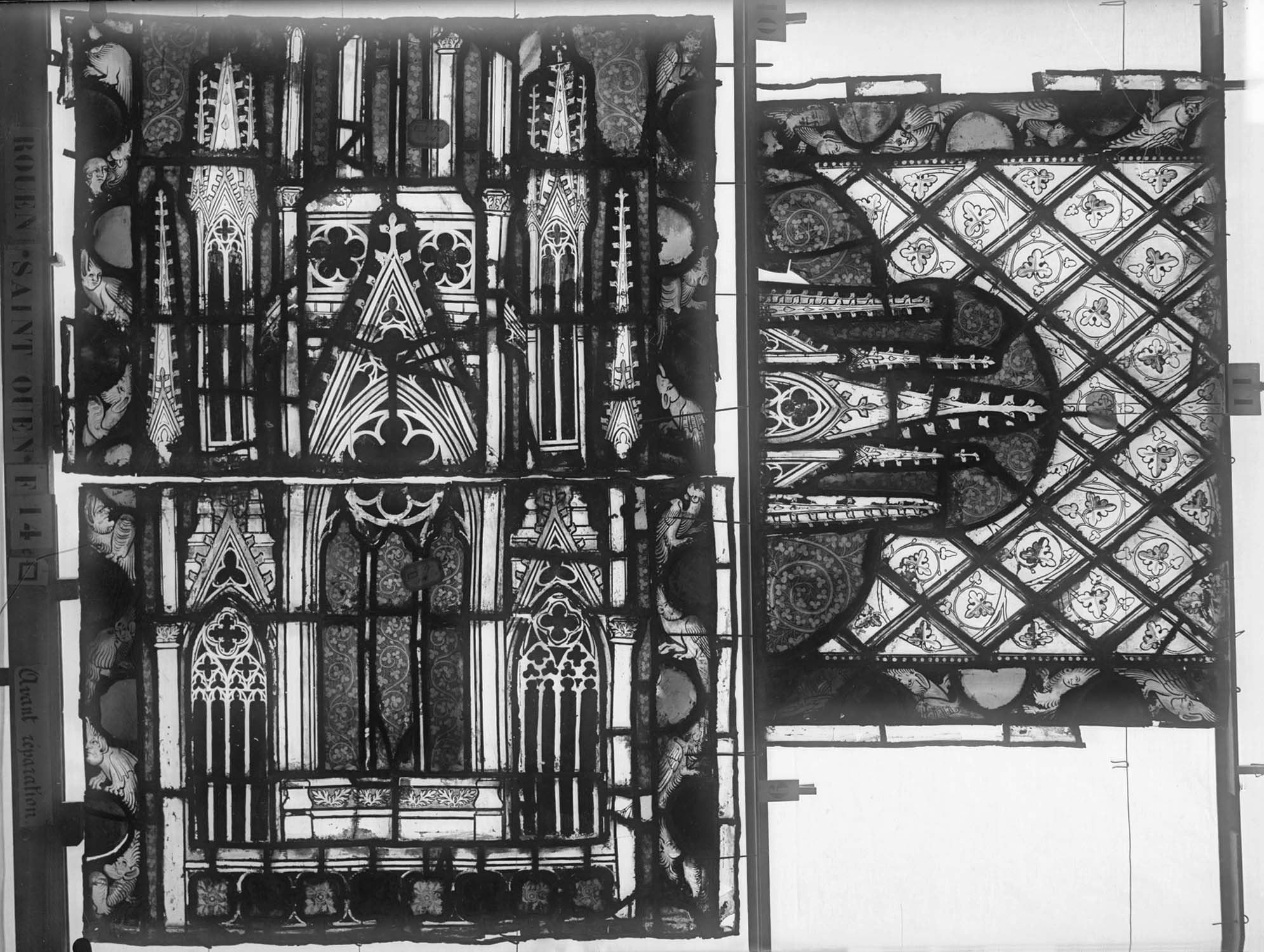 Vitrail, chœur, partie basse, fenêtre 14, deuxième lancette, panneaux supérieurs