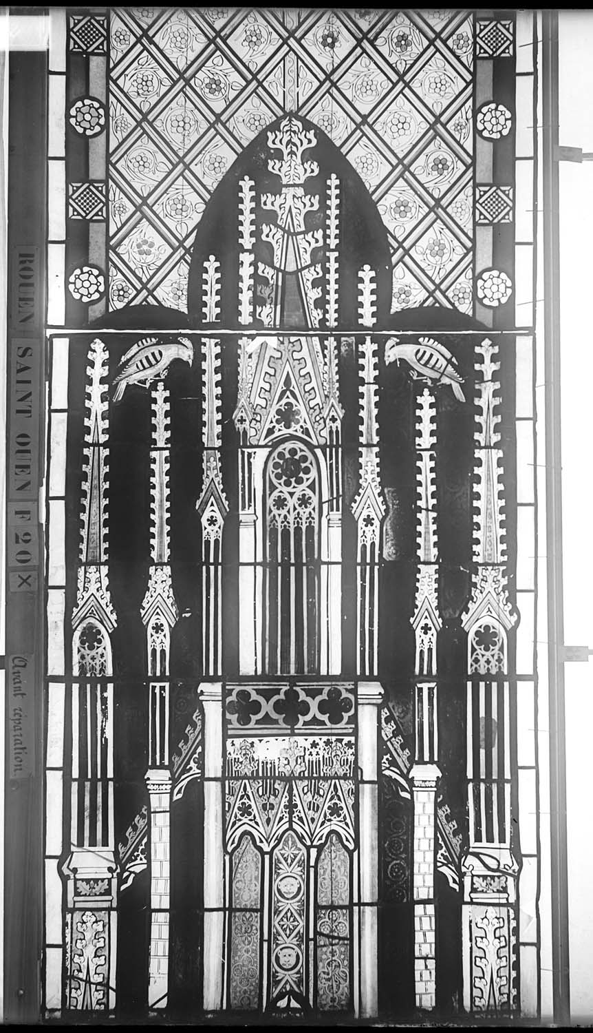Vitrail, chœur, partie basse, fenêtre 20, panneaux supérieurs