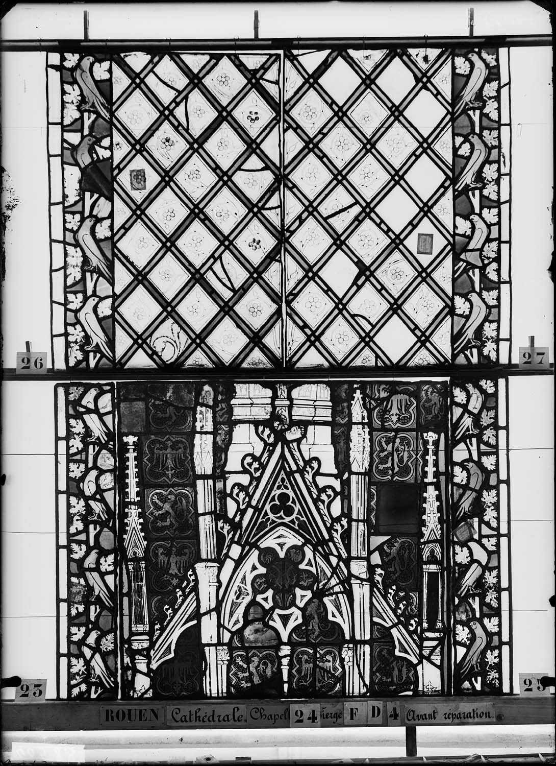 Vitrail, chapelle de la Vierge, troisième fenêtre D, quatrième lancette à gauche, deuxième panneau en haut