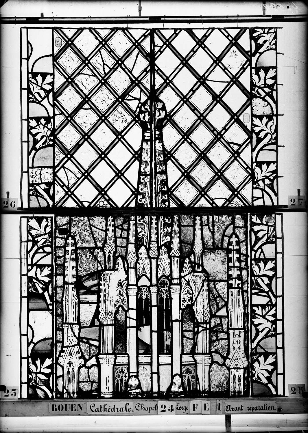 Vitrail, chapelle de la Vierge, fenêtre E, première lancette, deuxième panneau en haut