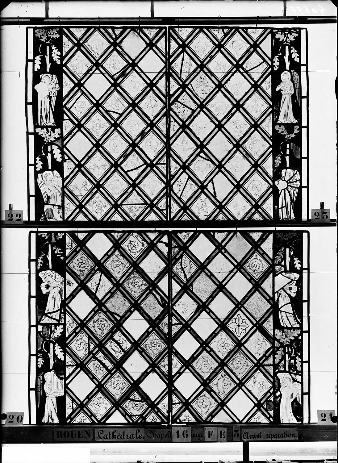 Vitrail, chapelle de la Vierge, fenêtre E, troisième lancette, premier panneau en haut