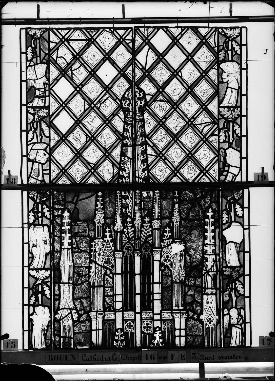 Vitrail, chapelle de la Vierge, fenêtre E, troisième lancette, deuxième panneau en haut