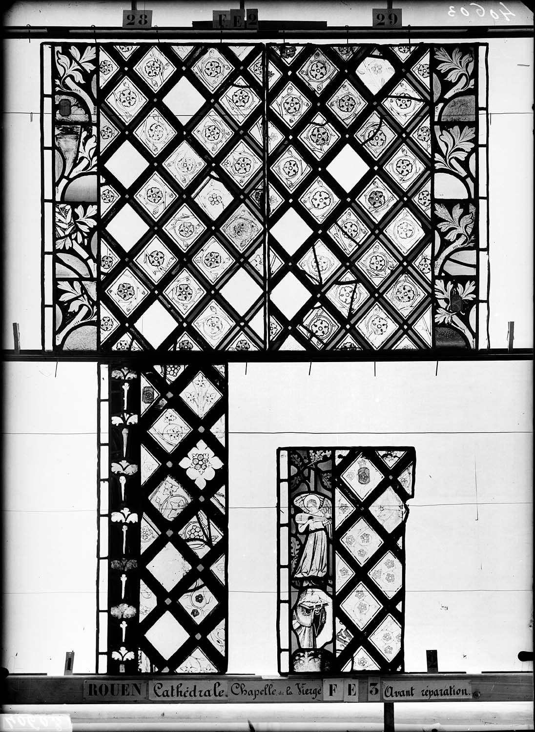 Vitrail, chapelle de la Vierge, fenêtre E, troisième lancette, cinquième panneau en haut