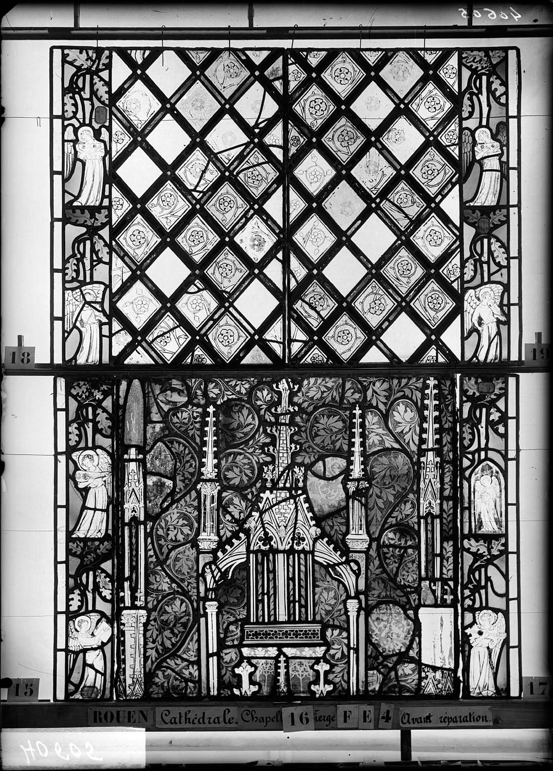 Vitrail, chapelle de la Vierge, fenêtre E, quatrième lancette, deuxième panneau en haut